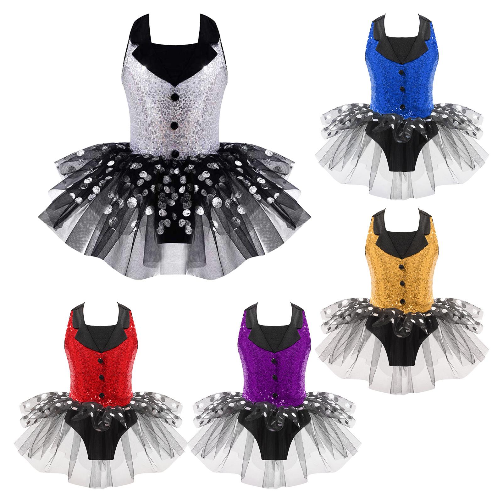 Linjinx Meisjes Kids Pailletten Bandjes Terug Turnpakje Tutu Jurk Ballet Jazz Latin Moderne Dansvoorstelling Circus Kostuum 5-6 Years zilver