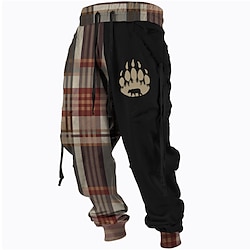 Light in the box Voor heren Ruitjes Beer Poot Joggingbroeken Broek Medium Taille Trekkoord elastische taille Actief Vintage Casual Buiten Streetwear Met zakken Lente Herfst 3D-afdrukken Zwart Geel Bruin