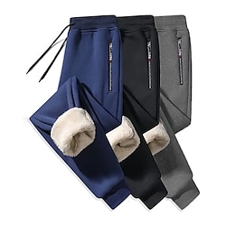 Light in the box Voor heren Fleece broek Joggingbroeken Jogger Winter broek Broek Zak Trekkoord Elastische taille Effen Comfort Warm Buitensporten Dagelijks Modieus Casual Zwart Marineblauw Micro-elastisch