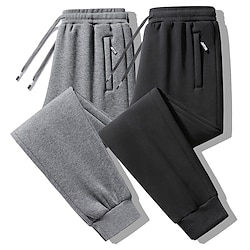 Light in the box Voor heren Joggingbroeken Jogger Winter broek Broek Zak Trekkoord Elastische taille Effen Kleur Warm Ademend Volledige lengte Casual Dagelijks Casual Sportkleding Zwart Lichtgrijs Micro-elastisch