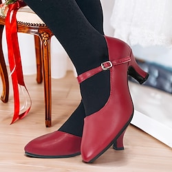 Dames Hoge hakken Pompen Vintage schoenen Comfortabele schoenen Feest Buiten Dagelijks Kleine hak Ronde Teen Elegant Vintage Modieus Leer Gesp Enkelriempje Zilver Donkerrood Zwart