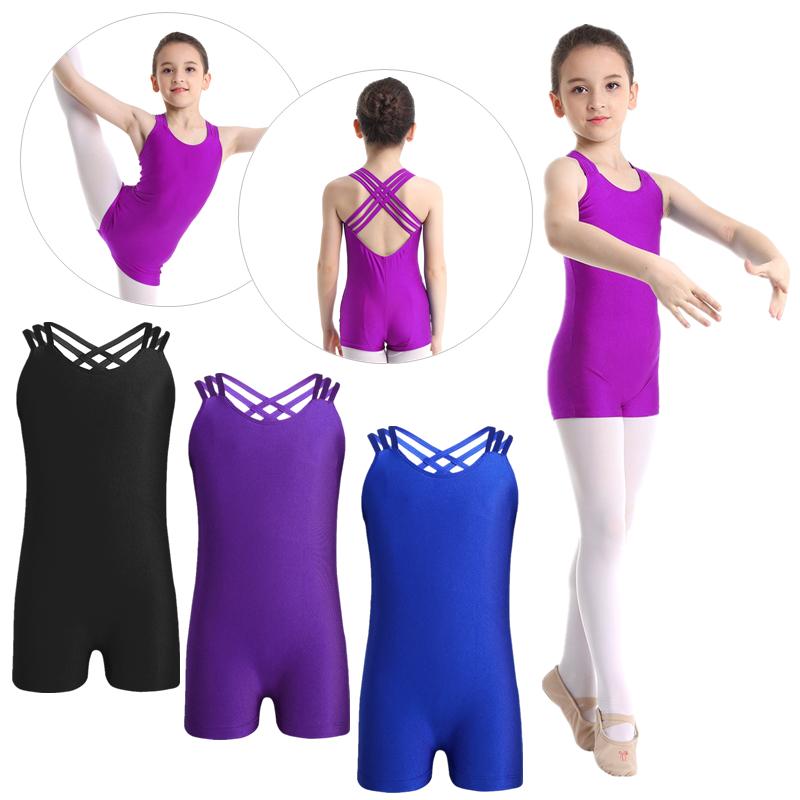 IEFiEL Meisjes Basic One Piece Cross Back Straps Gymnastiek Ballet Dans Turnpakje Unitards Body Atletisch 5-6 Years zwart