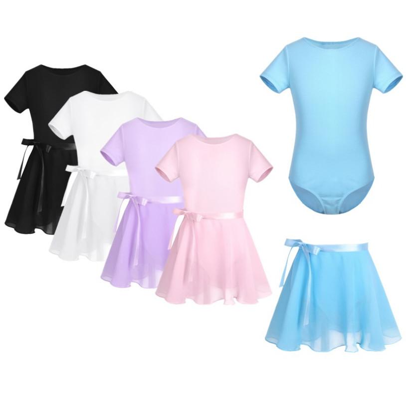 Inlzdz Kids Girls Dans Ballet Jurk Korte Mouwen Gymnastiek Turnpakje met Tutu Rok Sets 3-4 Years zwart