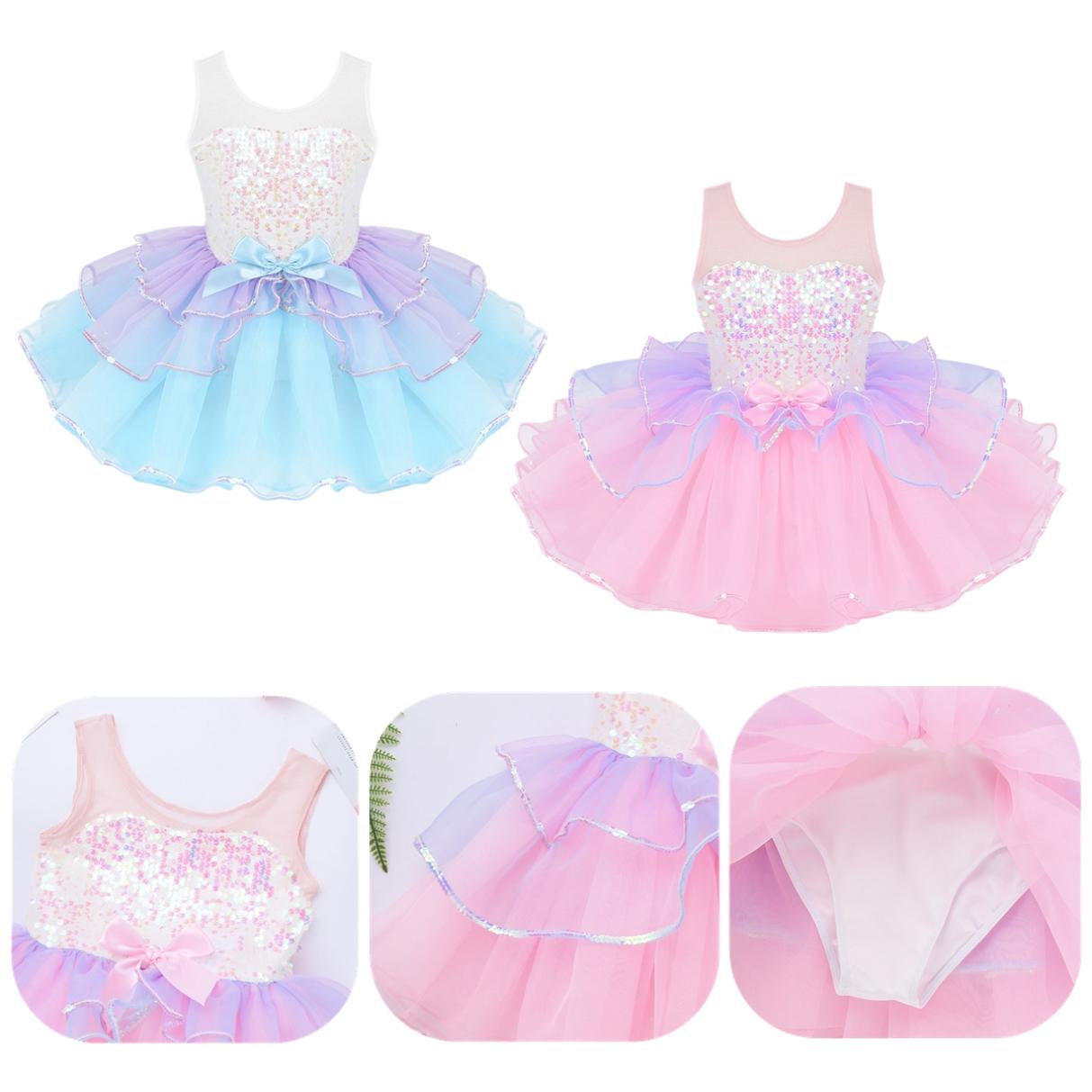 Tiaobug Meisje Ballet Dans Jurk Kinderen Ballerina Zwaan Kostuum Turnpakje Tutu Rok Dancewear 2-3 Years hemelsblauwe kleur