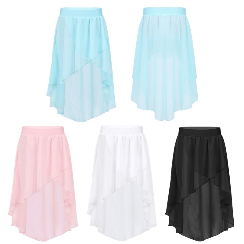 Aislor Kinderen meisjes ballet tutu jurk lyrische latin dans hoog-laag chiffon rok gymnastiek basisdanskostuum 5-6 Years zwart