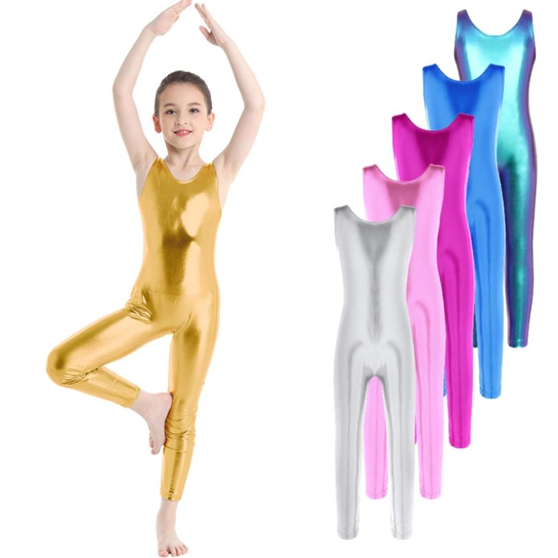 Ranrann Turnpakje voor meisjes Mouwloos glanzend balletdanspakje Atletische jumpsuit Unitard Dancewear 3-4 Years lichtblauwe kleur