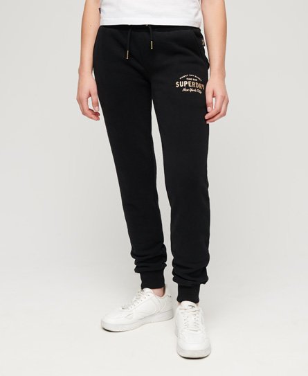 Superdry Vrouwen Luxe Slimfit Joggingbroek met Metallic Logo Zwart