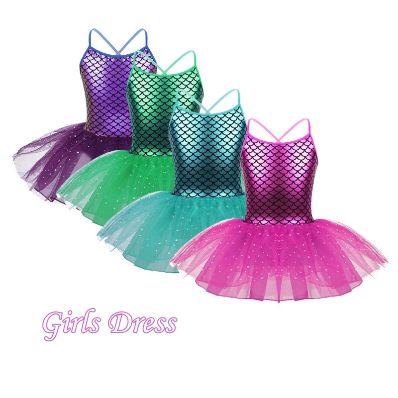 Fldy Kinderen Kleine Meisjes Pailletten Zeemeermin Kostuum Cross Terug Tutu Ballet Dans Gymnastiek Turnpakje Jurk Dancewear 3-4 Years groen