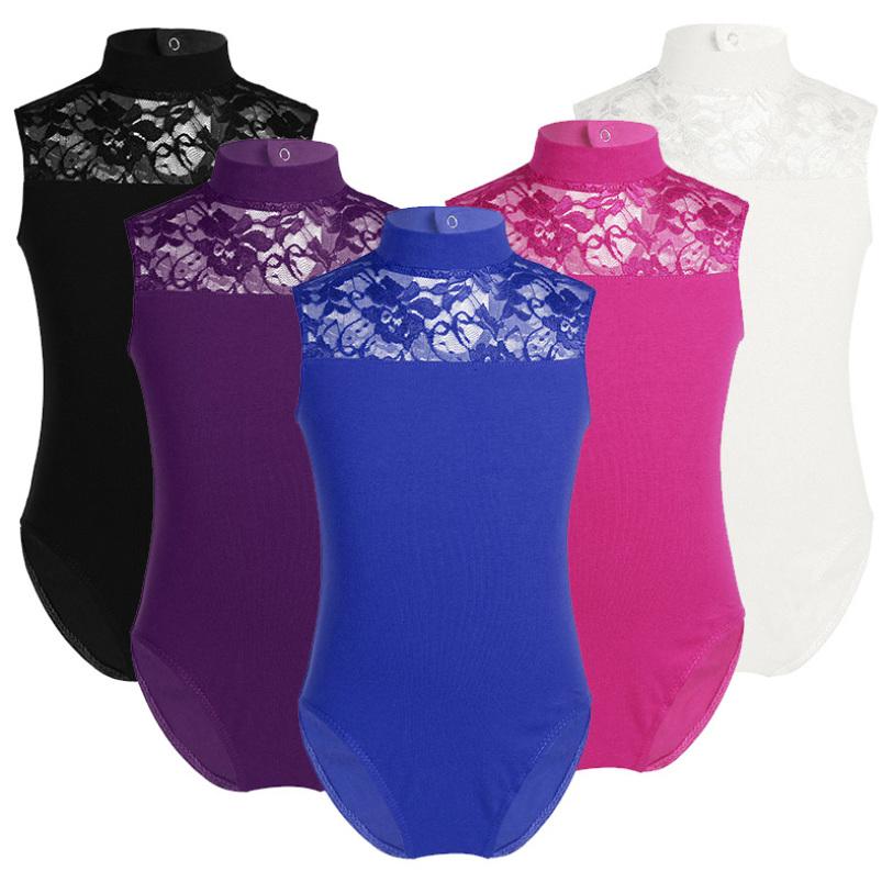 YONGHS Kinderen Meisjes Mouwloze Turtle Neck Lace Back Ballet Dans Gymnastiek Turnpakje Jumpsuit 5-6 Years rozerode kleur