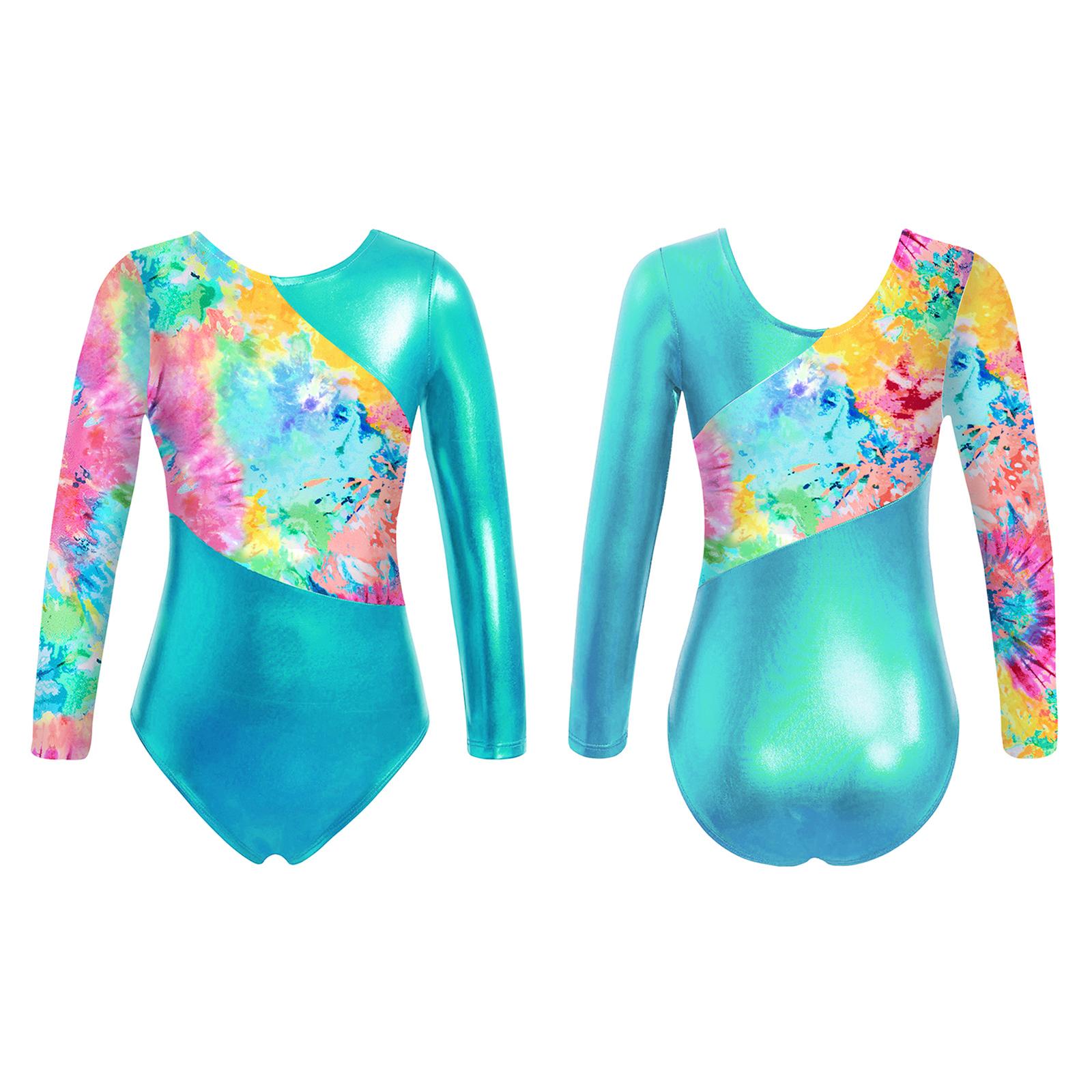 Linjinx Kinderen meisjes glanzend metallic lange mouwen gymnastiek maillots cartoon paard print ballet dans bodysuit unitards 3-4 Years paars