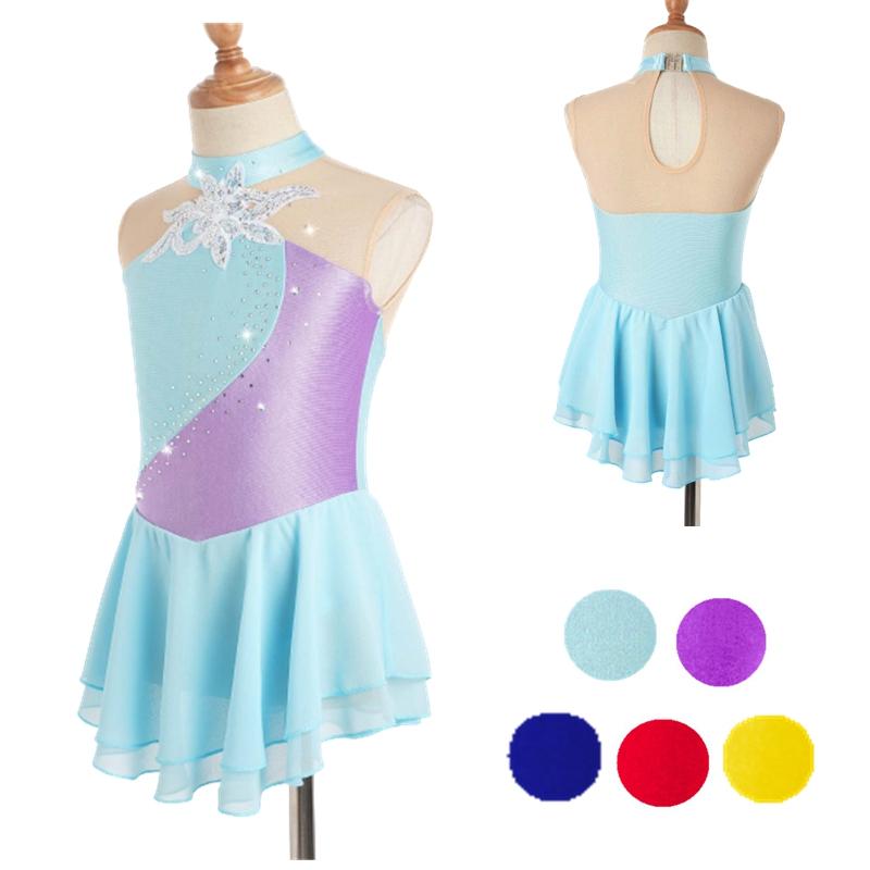 Aislor Kid Meisjes Pailletten Ballet Dans Jurk Glitter Bloem Tutu Rok Turnpakje Ballerina Dancewear Gymnastiek Kostuum 5-6 Years lichtblauwe kleur