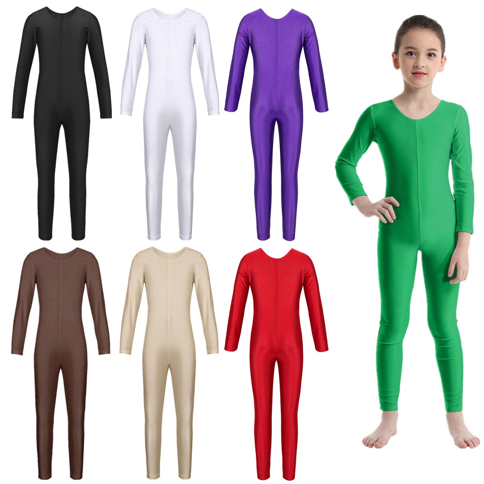 Sywiyi Kinderen meisjes lange mouw ballet dans gymnastiek turnpakje jumpsuit unitard effen kleur rits rekbare bodysuit 3-4 Years zwart