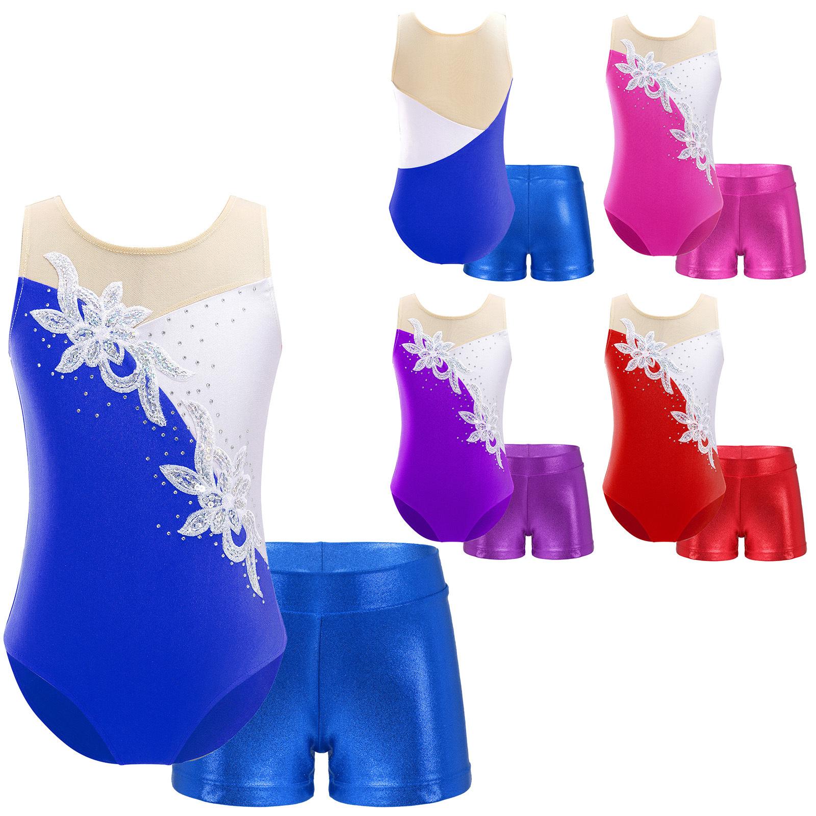 Sywiyi Gymnastiekpakje voor meisjes Biketards Sparkly Tank Ballet Unitard met shorts Sneldrogende outfits uit één stuk 5-6 Years helder roze