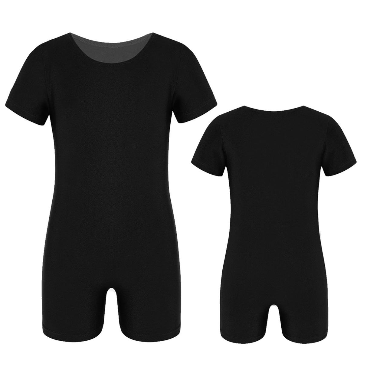 HULIJA Kinderen jongens meisjes korte mouwen effen kleur rekbaar ballet dans gymnastiek turnpakje jumpsuit unitard 3-4 Years zwart