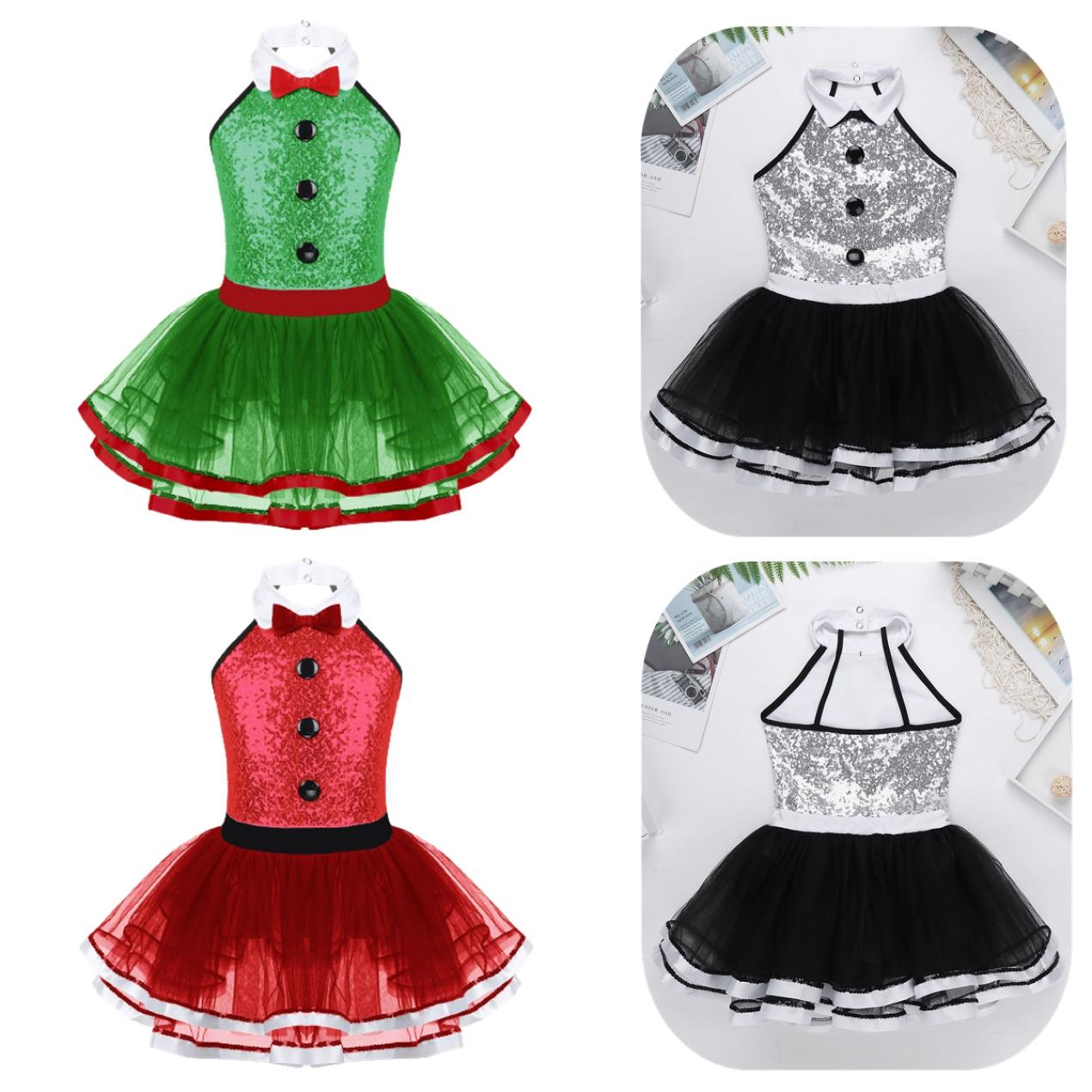 IEFiEL Meisjes Kids Glanzende Pailletten Moderne Jazzdans Outfit Ballet Tutu Jurk Stage Performance Danskostuum 3-4 Years wit