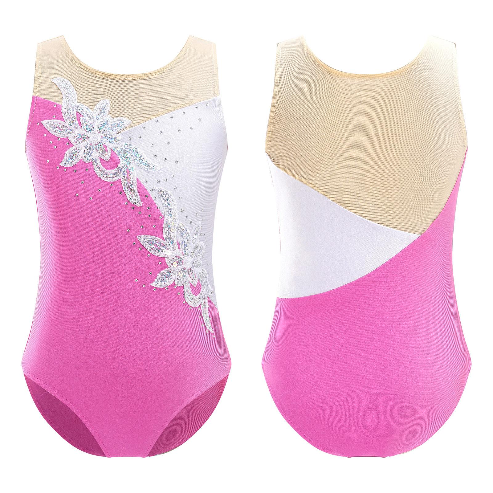 Linjinx Kid Meisjes Gymnastiek Turnpakje Dans Ballet Glanzende Strass Mouwloze Jumpsuit Kunstschaatsen Kostuum Prestaties 5-6 Years