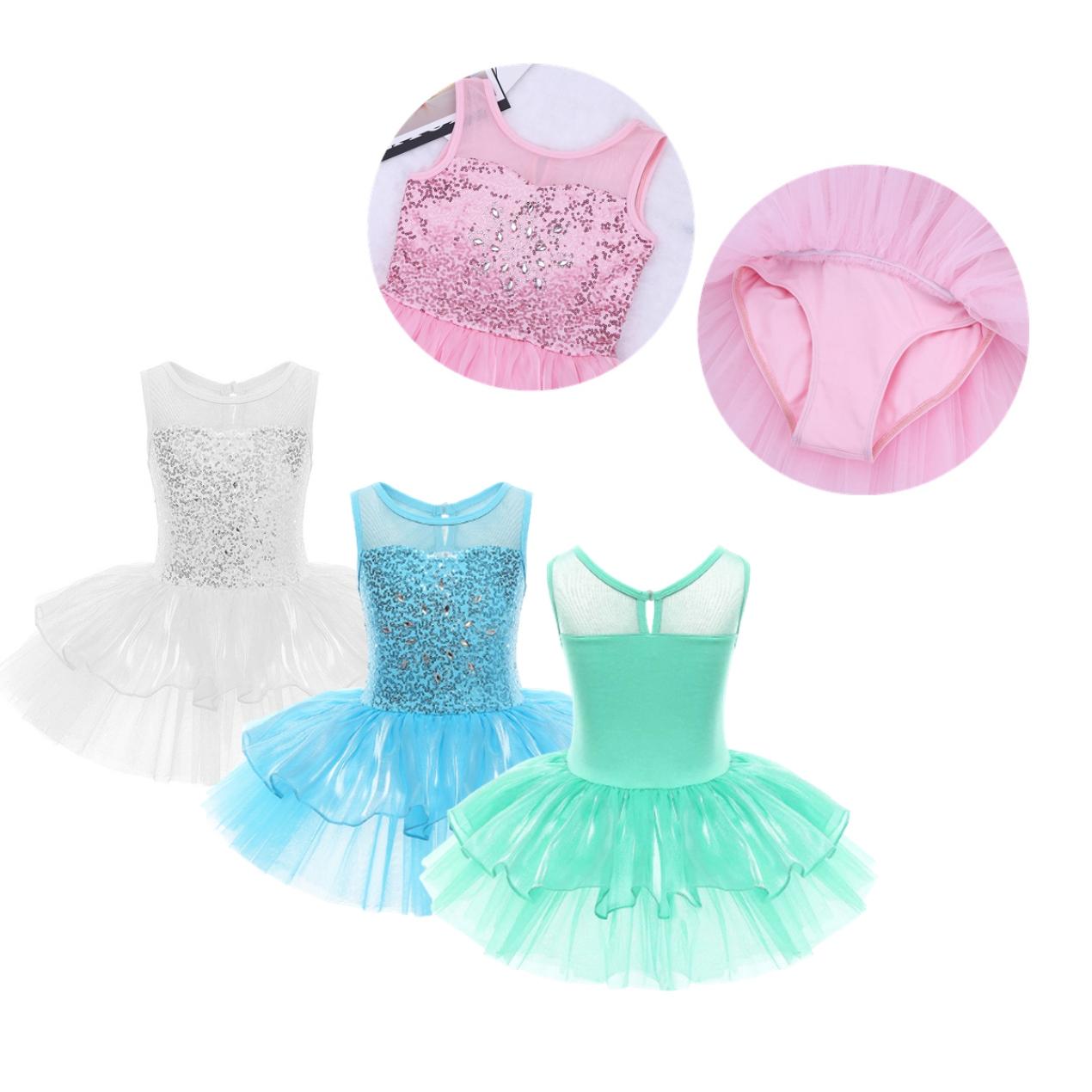 IEFiEL Kinderen Meisjes Dans Jurk Mouwloos Ballet Turnpakje Tutu Jurk Mesh Splice Jurk Gymnastiek Maillots 2-3 Years blauw