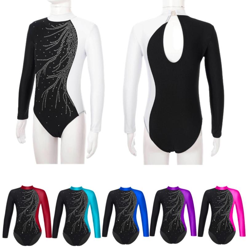 WinYing Meisjes gymnastiek turnpakje met lange mouwen Unitard eendelige outfits balletdans bodysuit turnpakje danskleding 5-6 Years wit