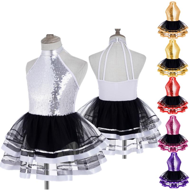 ZDHoor Kinderen Meisjes Pailletten Halter Ballet Dans Tutu Jurk Gymnastiek Moderne Latin Jazz Dansen Kostuum 3-4 Years zilver