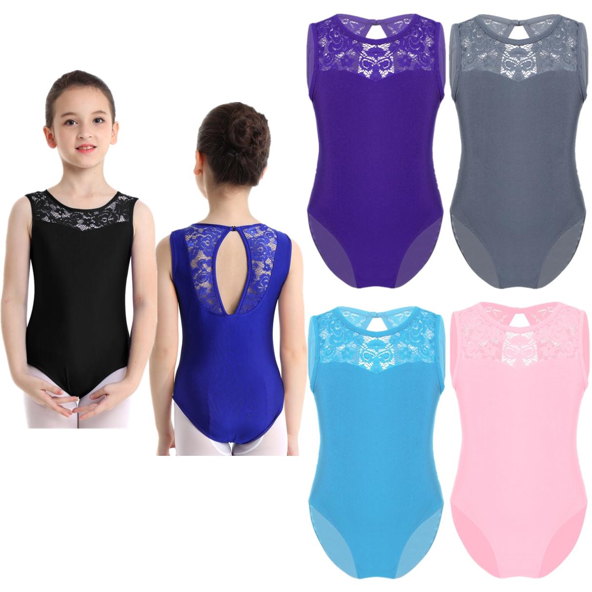 HULIJA Kinderen Meisjes Klassiek Ballet Dans Turnpakje Gymnastiek Actief Mouwloos Bloemen Kant Splice Keyhole Back Body 2-3 Years zwart