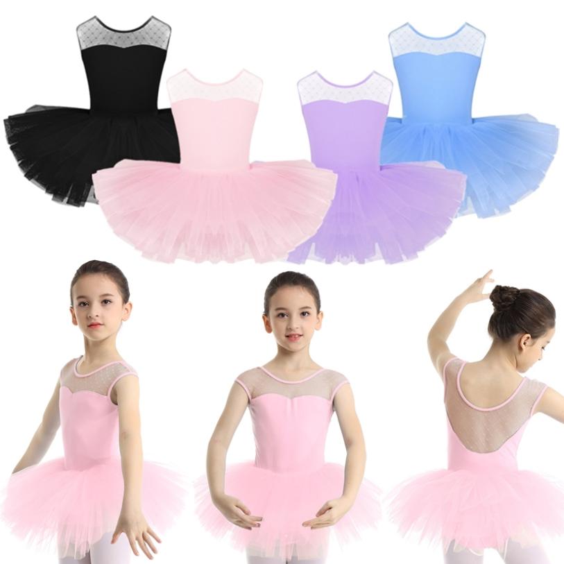 HULIJA Kinderen Meisjes Mouwloze Stretch Mesh Splice U-vormige Backless Ballet Dans Gymnastiek Turnpakje Tutu Jurk 3-4 Years zwart