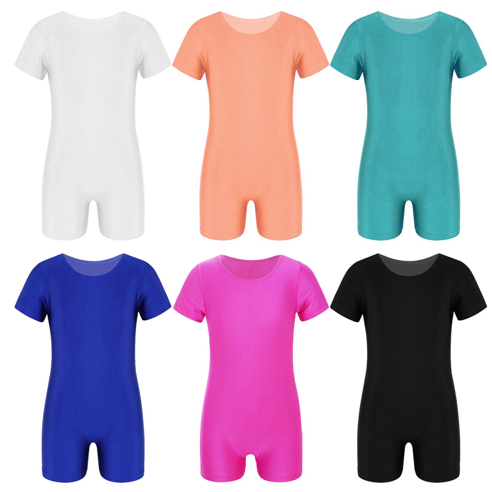 Sxiwei Kinderen jongens meisjes korte mouwen effen kleur rekbaar ballet dans gymnastiek turnpakje jumpsuit unitard 3-4 Years zwart