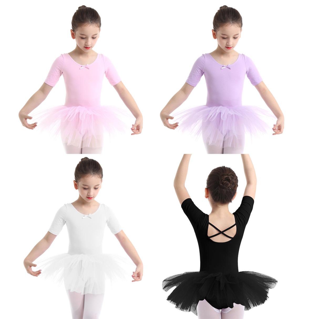 Inlzdz Kinderen Meisjes Korte Mouw Katoen Tule Gymnastiek Turnpakje Rok Ballet Tutu Dans Turnpakje Jurk 3-4 Years roze