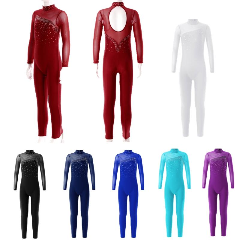 RUNQHUI Eéndelige kleding met lange mouwen en ronde kraag Maillots Jumpsuit Kinderen Meisjes Schaatsen Sportkleding 5-6 Years