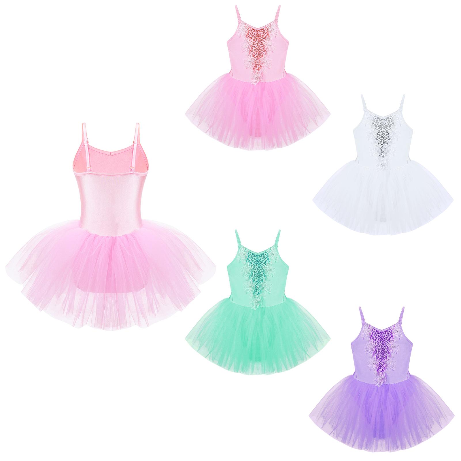 Fldy Meisjes Pailletten Turnpakje Sparkly Strap Ballet Maillots Tutu Jurk Ballerina Outfit Danskostuum voor kinderen 5-6 Years mintgroene kleur