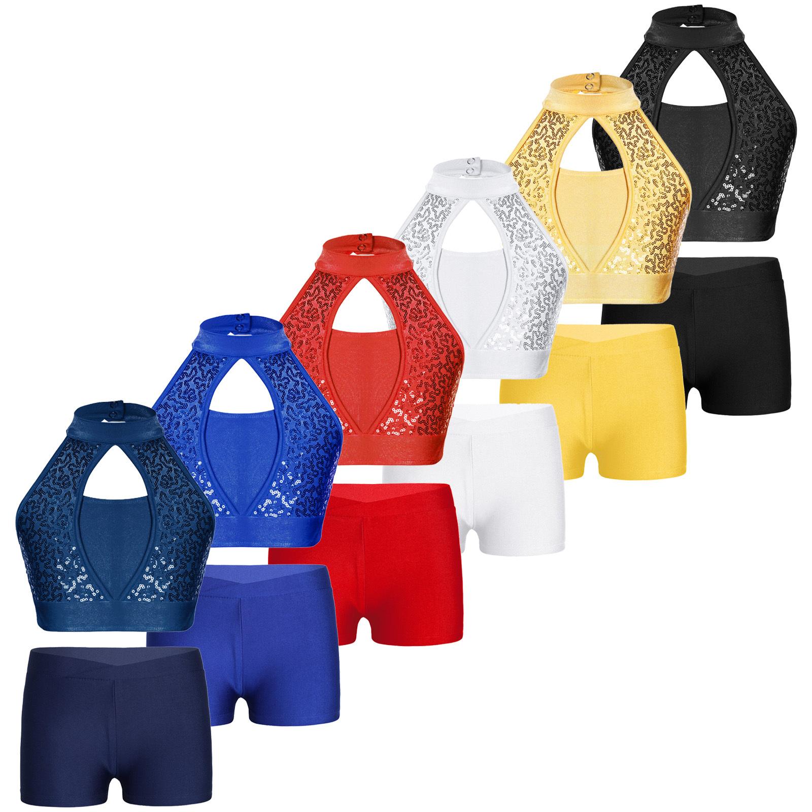 Aislor Kinderen meisjes danskostuum mouwloos vest top met shorts 2 stuks moderne gymnastiekdanskleding 5-6 Years zwart