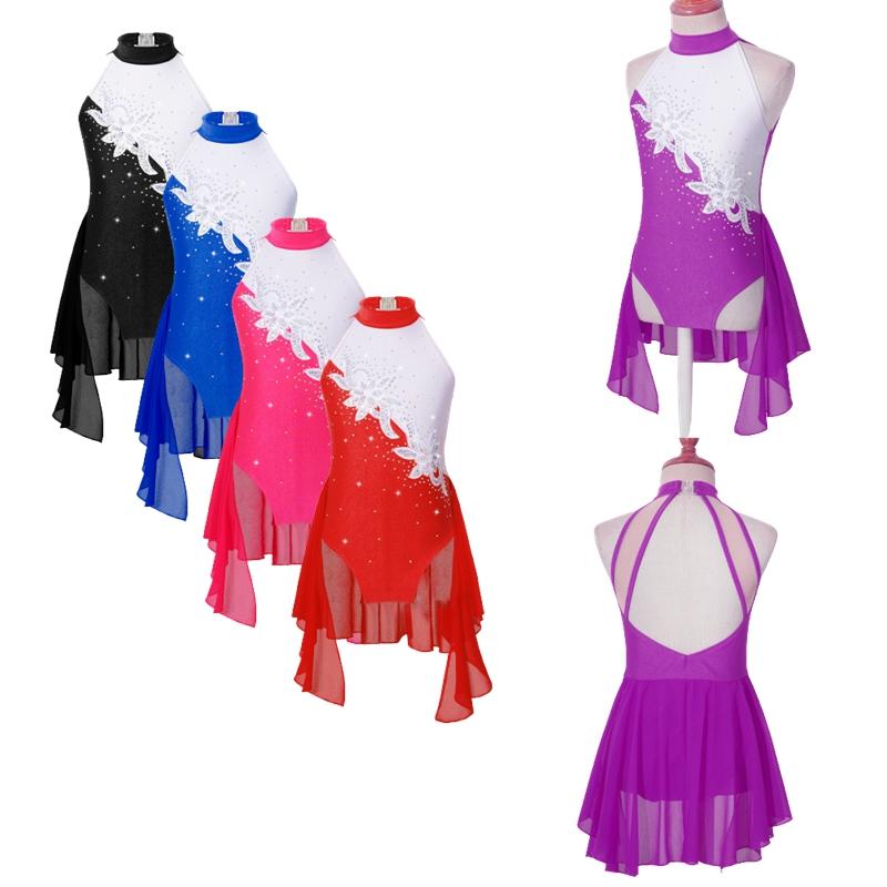 Aislor Kunstschaatsjurk Kind Meisjes Gymnastiek Turnpakje Ballroom Danskostuum Trainingskleding 5-6 Years warm roze kleur