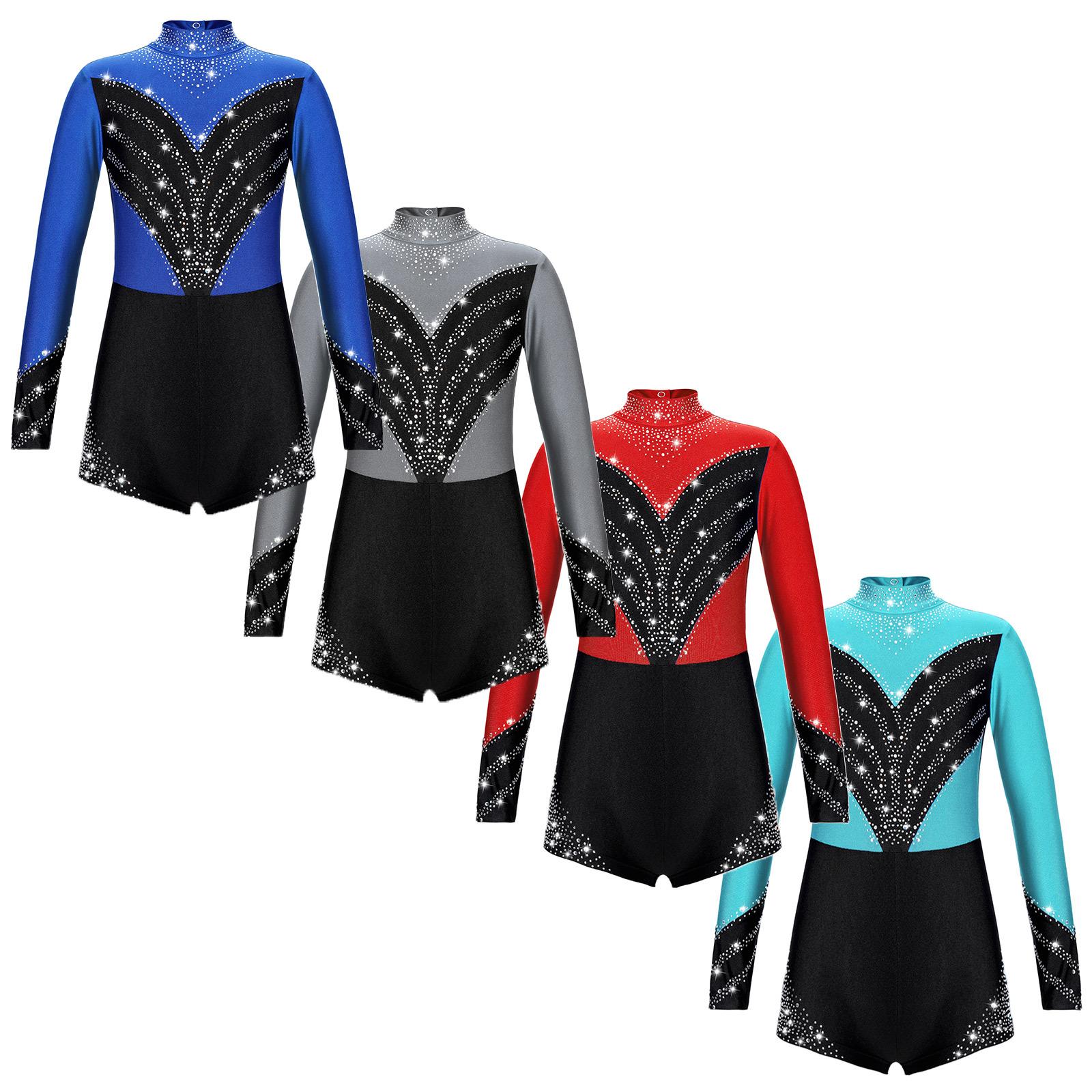 ZDHoor Kinderen meisjes gymnastiek turnpakje lange mouw contrasterende kleur holle rug bodysuit één stuk ballet danskleding 5-6 Years koningsblauwe kleur