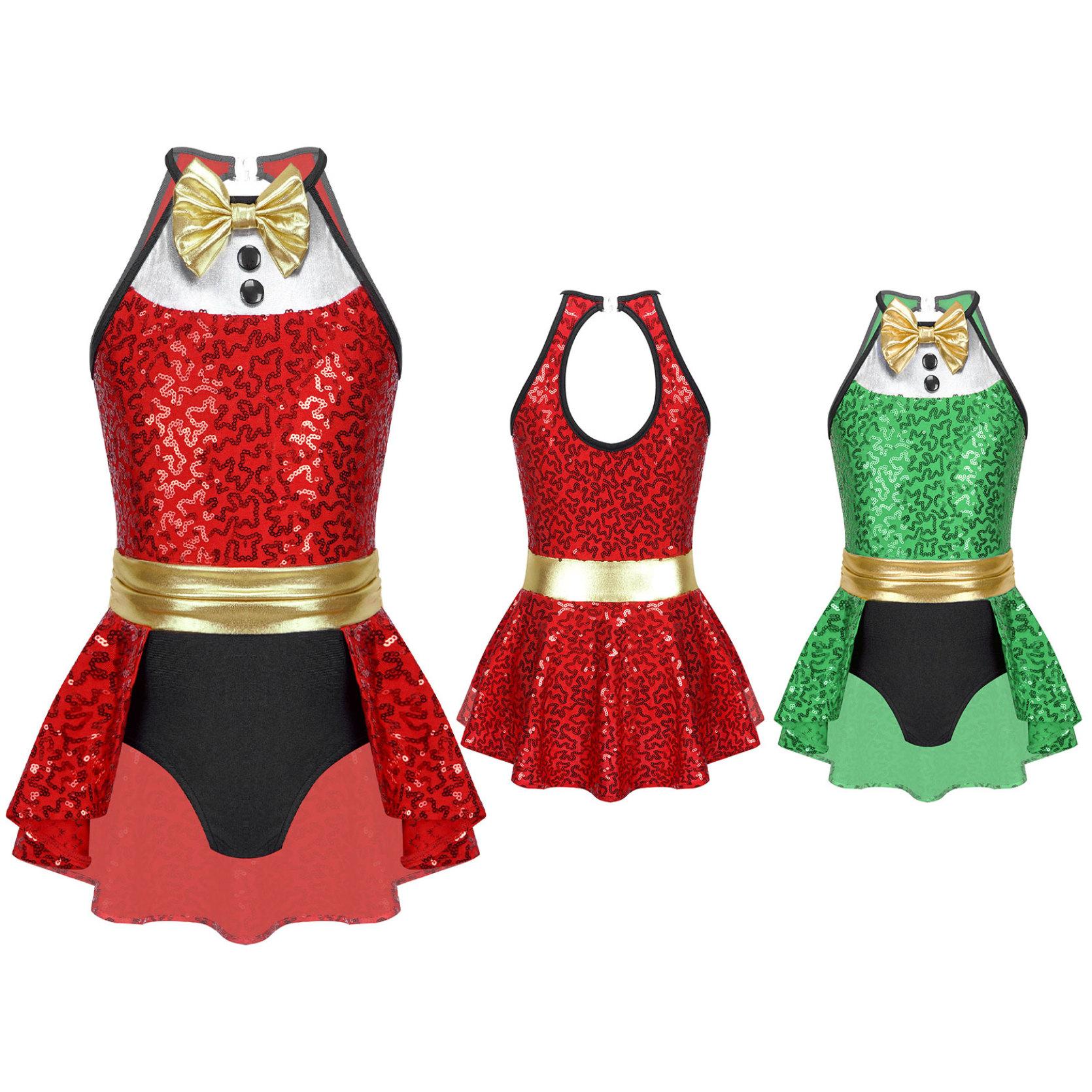 IEFiEL Kinderen Kerst Jumpsuit Verkleden Strik Sequin Gymnastiek Turnpakje Ballet Tutu Rokken Toneelkostuums 7-8 Years rood