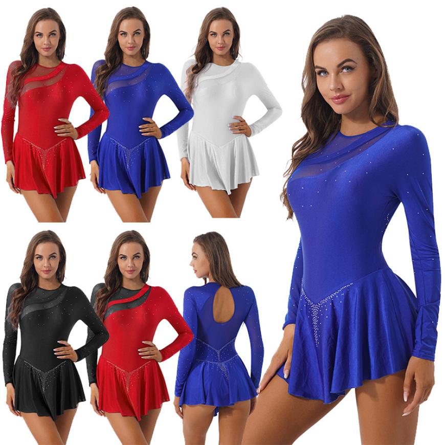 IEFiEL Ballet Tutu Jurk Gymnastiek Maillots Voor Vrouwen Ballet Mesh Figuur Schaatsen Jurk Lyrical Dancewear Kostuum M koningsblauwe kleur