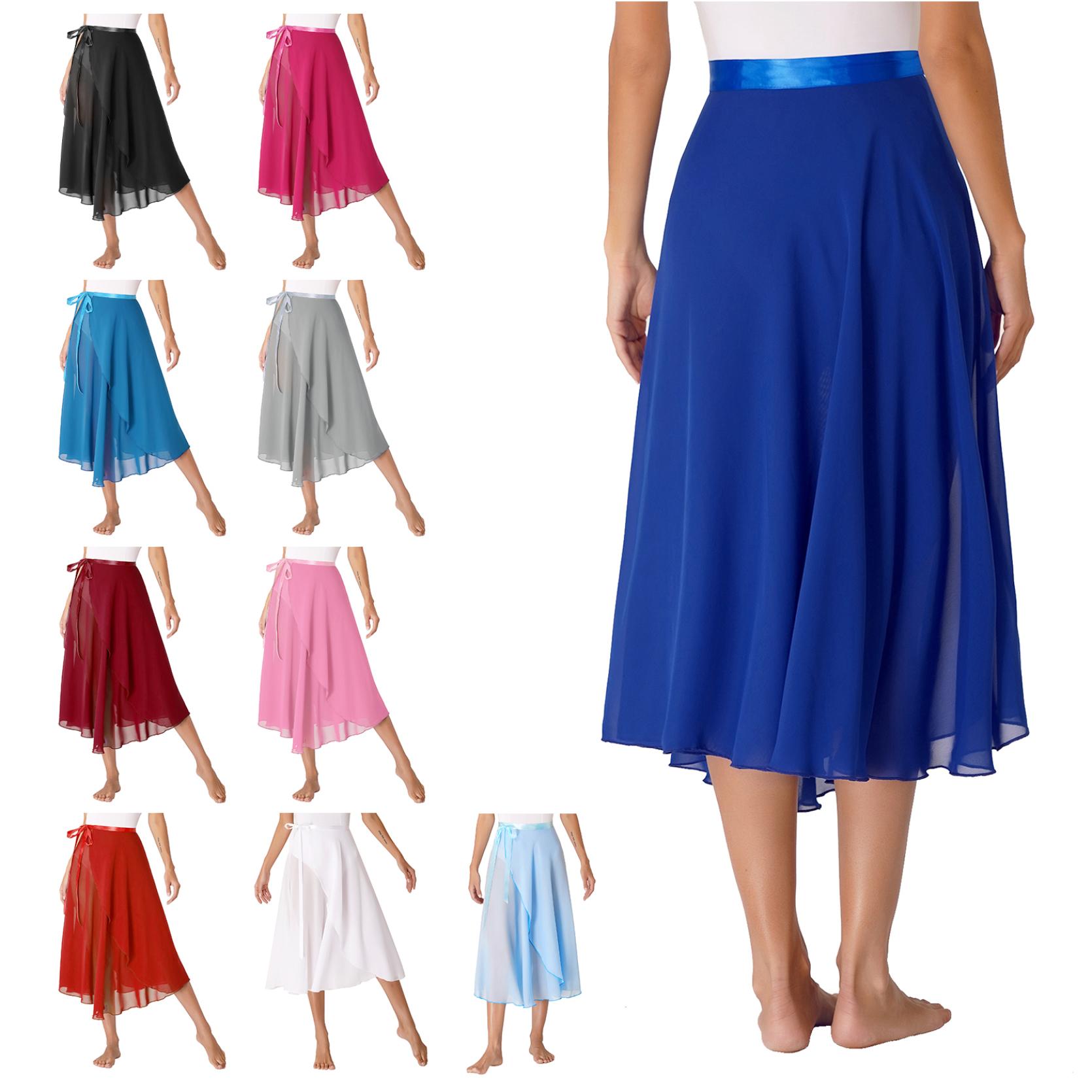 IEFiEL Dames professionele balletdans wikkelrok chiffon volwassen asymmetrische rok moderne danstrainingaccessoires One Size lichtblauwe kleur