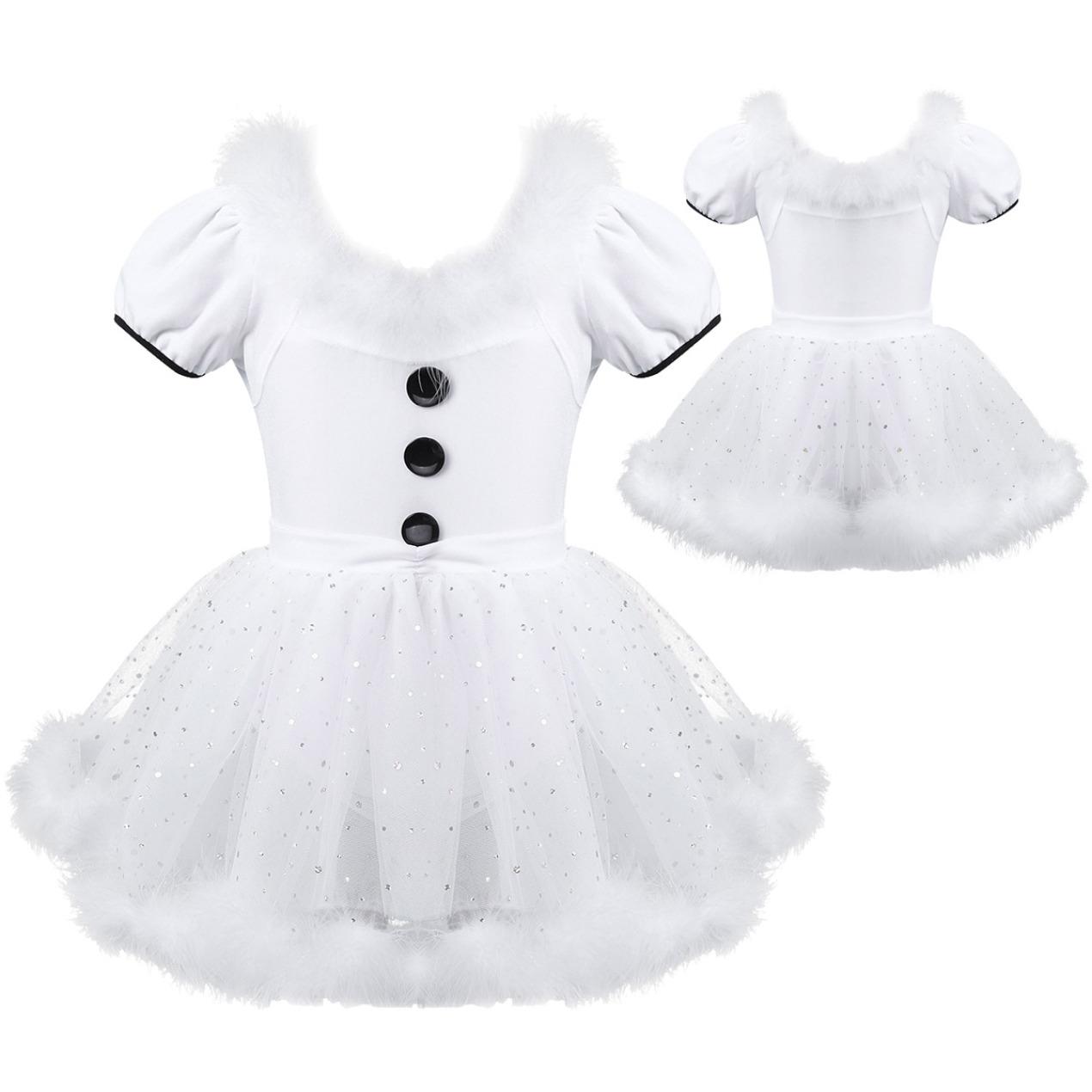 IEFiEL Kinderen Meisjes Figuur Schaatsen Jurk Korte Mouw Veren Trim Mesh Splice Rolschaatsen Dans Jurk Tutu Rok 3-4 Years wit