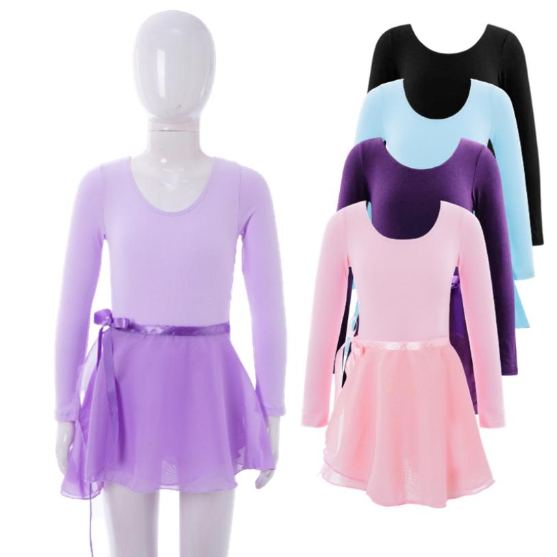 Daenrui Kinderen Meisjes Ballet Dans Gymnastiek Kleding Set Turnpakje met lange mouwen en gebonden rok 4-5 Years roze