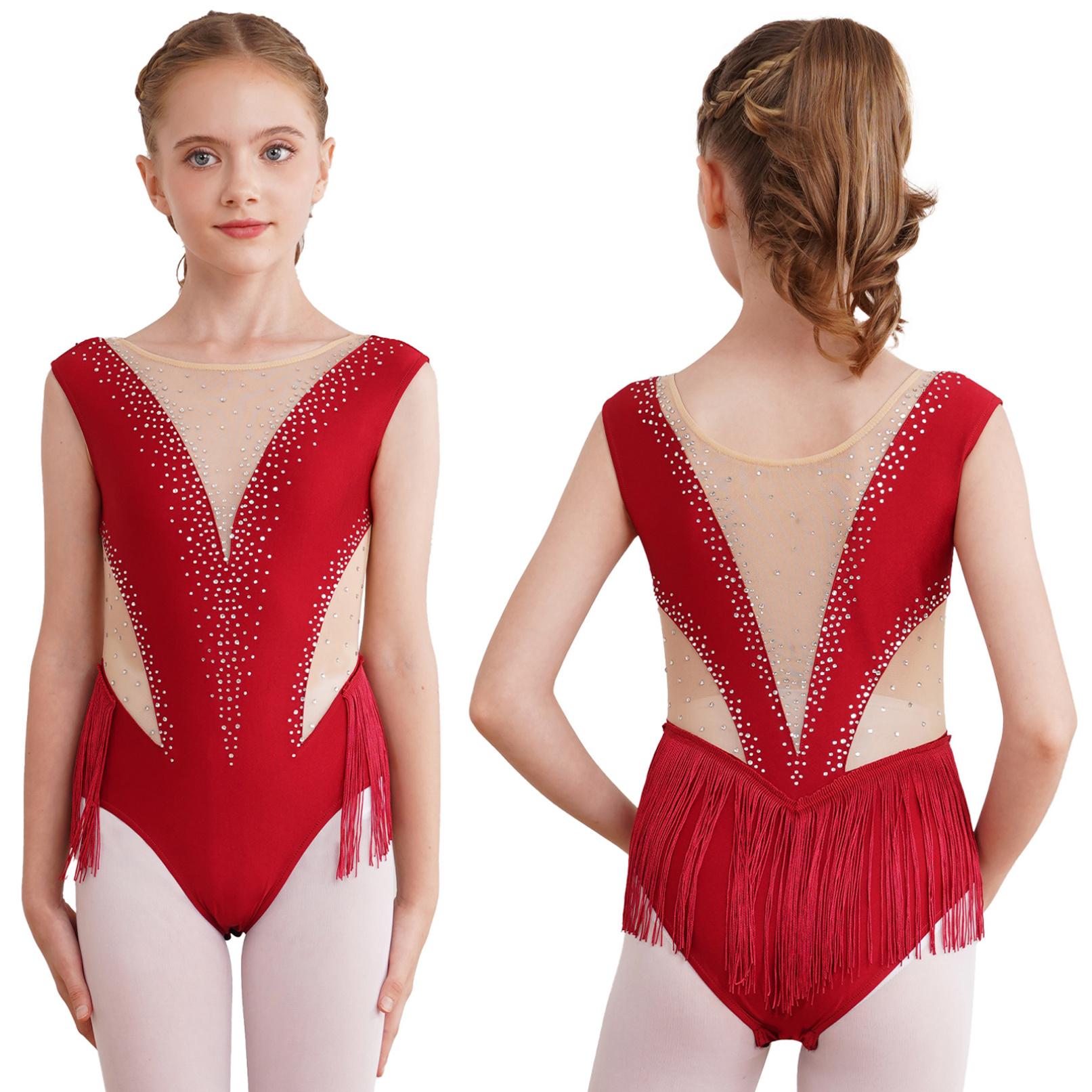 HULIJA Kinderen meisjes danskleding mouwloos kunstschaatsen bodysuit yoga dans turnpakje gymnastiek jumpsuit uit één stuk 5-6 Years bordeaux