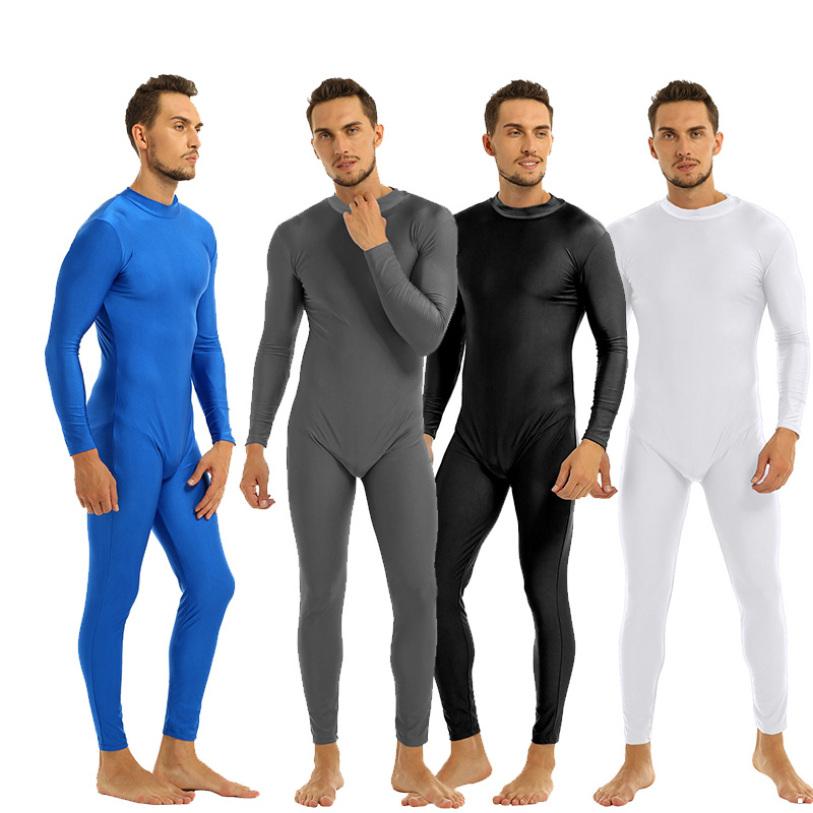 MR91EY Volwassen heren spandex coltrui lange mouw unitard bodysuit uit één stuk danskleding 2X-Large zwart