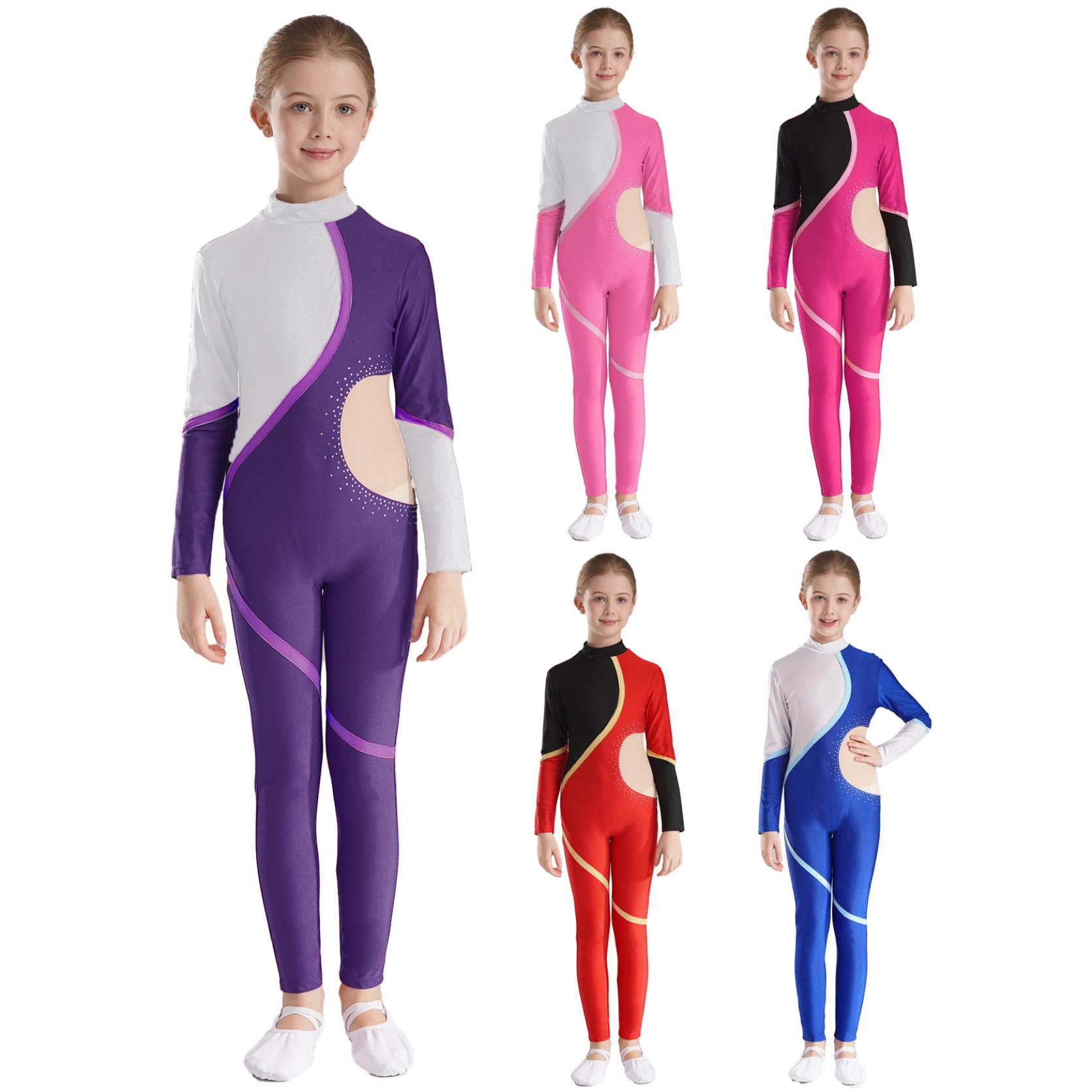 Yunduantong-home Meisjes Ballet Dans Gymnastiek Acrobatiek Turnpakje Glanzende Steentjes Jumpsuit Kinderen Stage Performance Danskleding Badmode Sportkleding 7-8 Years paars