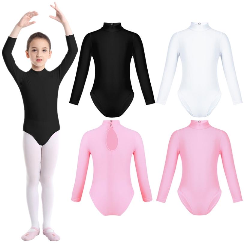 Daenrui Kind Lange Mouw Mock Neck Professionele Ballet Dans Leotard Meisjes Gymnastiek Bodysuit Unitard 3-4 Years zwart