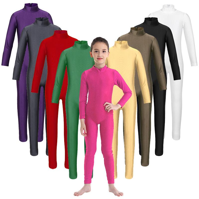 Sywiyi Kinderen Meisjes Lange Mouwen Turnpakje Volledige Lengte Jumpsuit Dansles Ballroom Gymnastiek Unitard 3-4 Years zwart