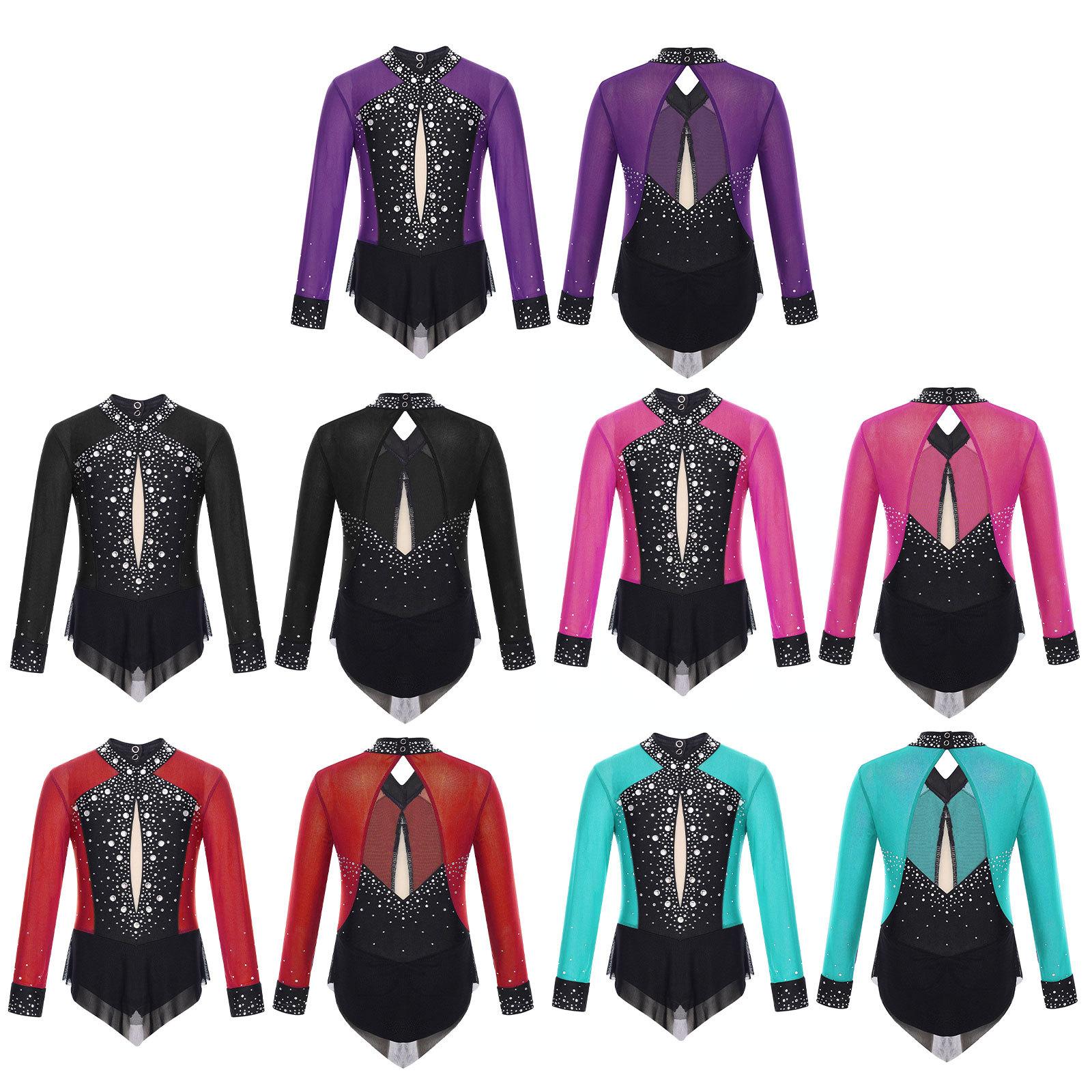 Manyakai Kinderen Meisjes Glinsterende Lange Mouw Uitgeholde Ritmische Gymnastiek Leotards Ballet Dans Bodysuit 5-6 Years paars