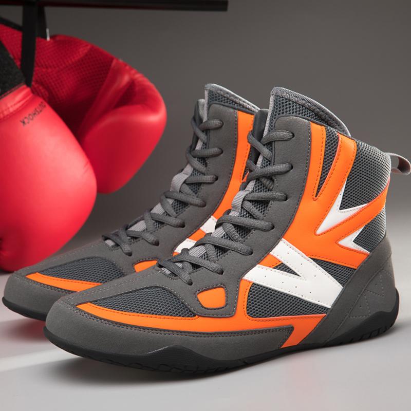 FANQISON Sneakers 35-46 Unisex Bokslaarzen Hoog leer Mesh Ademend Vechten Bokslaarzen Combat Trainingsschoen Motorlaarzen Boksschoenen voor jongeren 40 oranje/grijze kleur