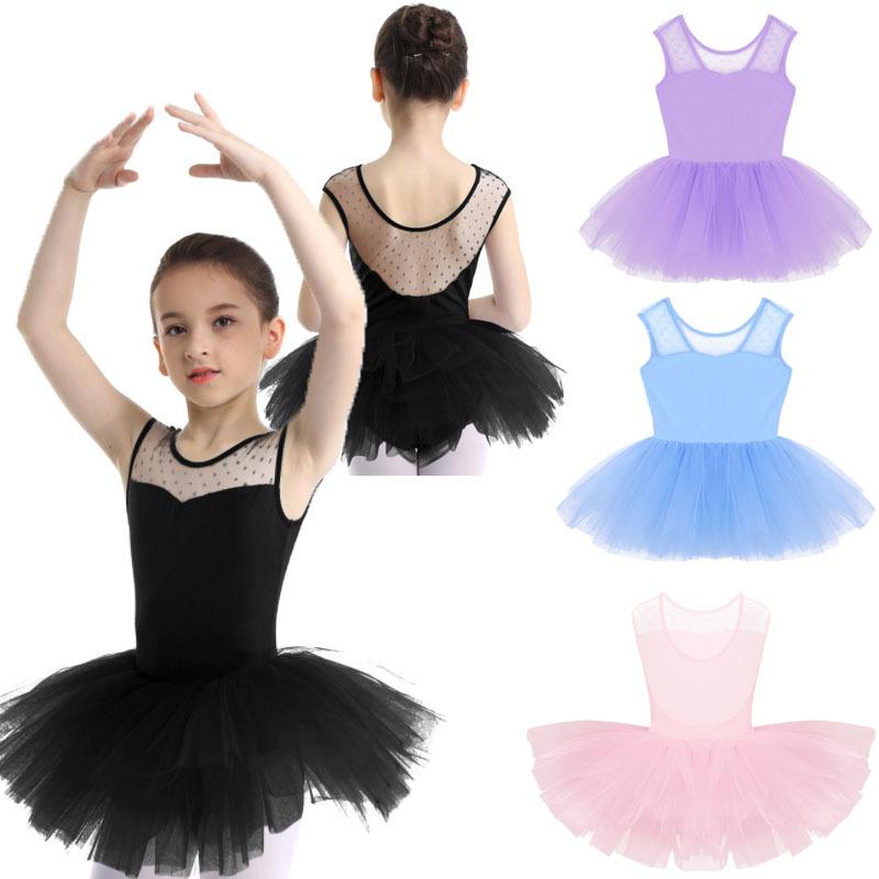 Linjinx Kinderen Meisjes Mesh Tutu Ballet Klassieke Tule Jurk Gymnastiek Turnpakje Jurk Dans Kostuum 3-4 Years zwart