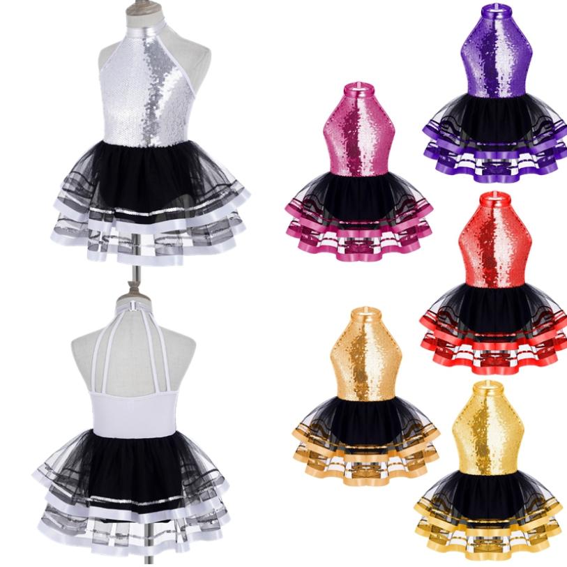 Daenrui Meisjes Kids Sprankelende Pailletten Ballet Tutu Jurk Moderne Jazz Dans Outfit Stage Performance Kostuum Danskleding 3-4 Years zilver