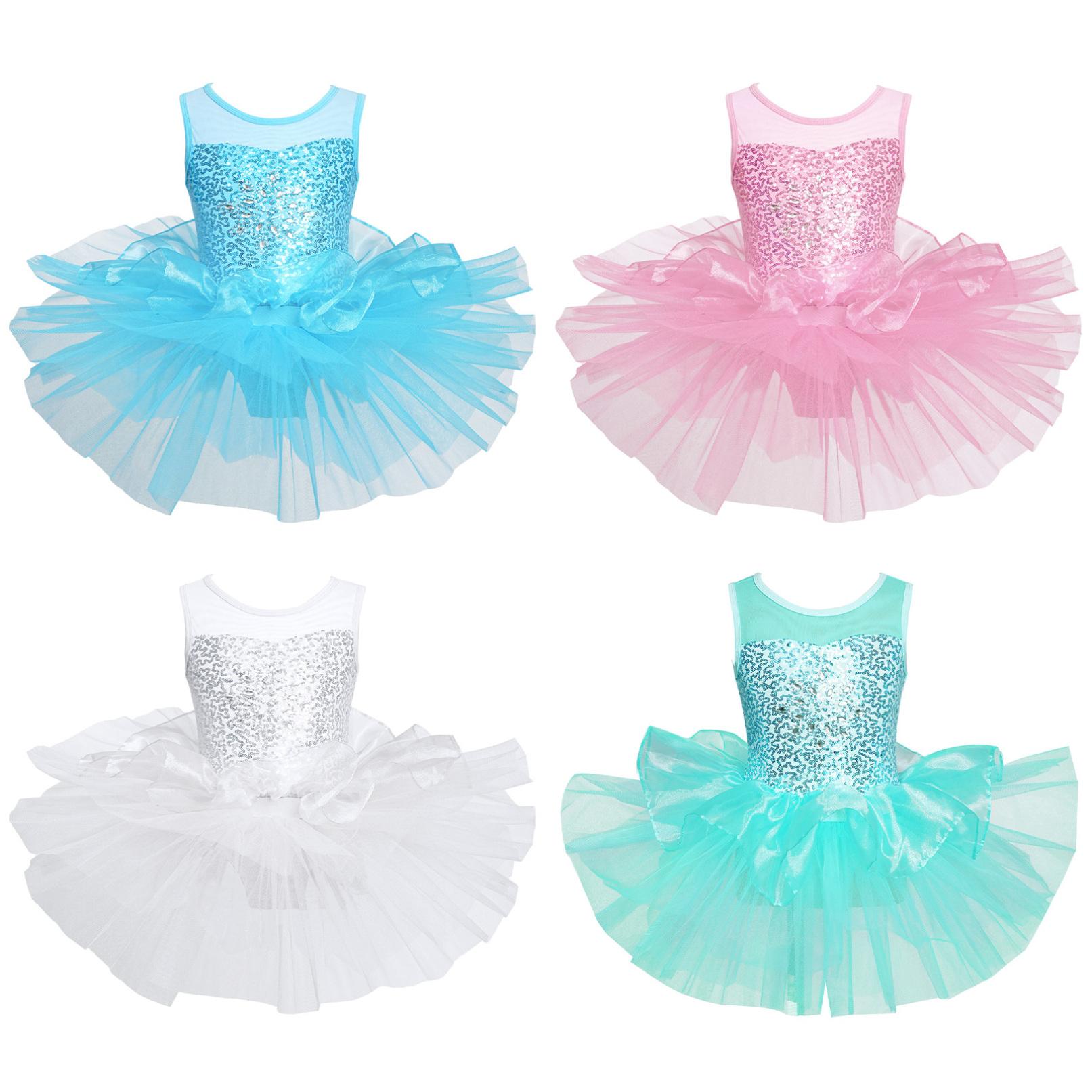 Daenrui Ballet Dans Tutu Jurk Kinderen Meisjes Pailletten Dans Turnpakje Mouwloze Gymnastiek Kunstschaatsen Danskleding 2-3 Years blauw