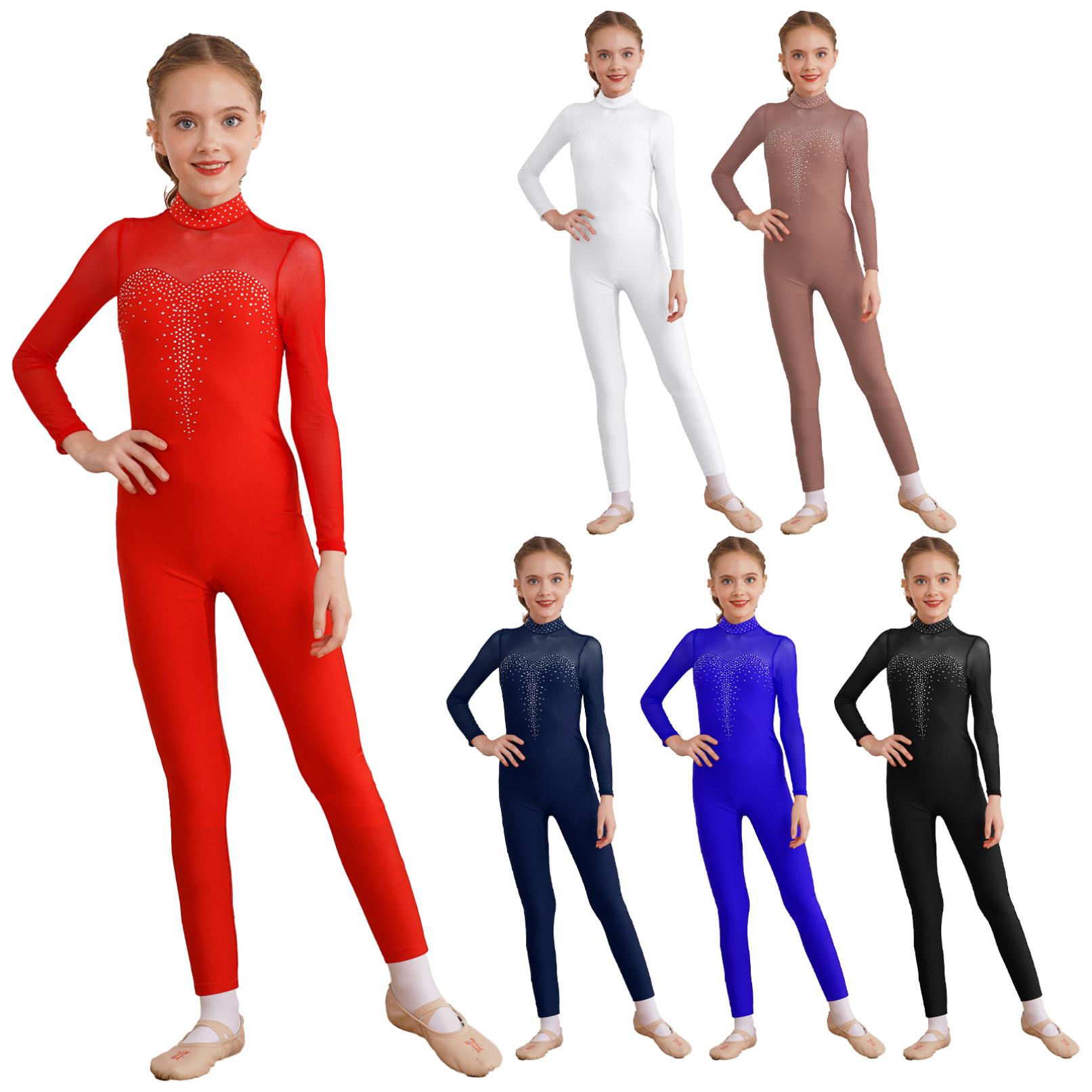 HULIJA Meisjes dansen Unitard schaatsen jumpsuit met lange mouwen, ééndelig bodysuit, rekbaar gymnastiekpakje 5-6 Years koningsblauwe kleur