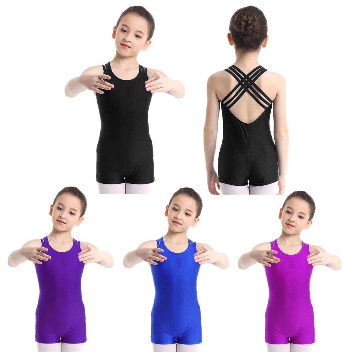 Fldy Kids Meisjes Effen Kleur Basic Turnpakje voor Dans Ballet Gymnastiek Tumbling Unitard Biketard Dancewear 5-6 Years zwart