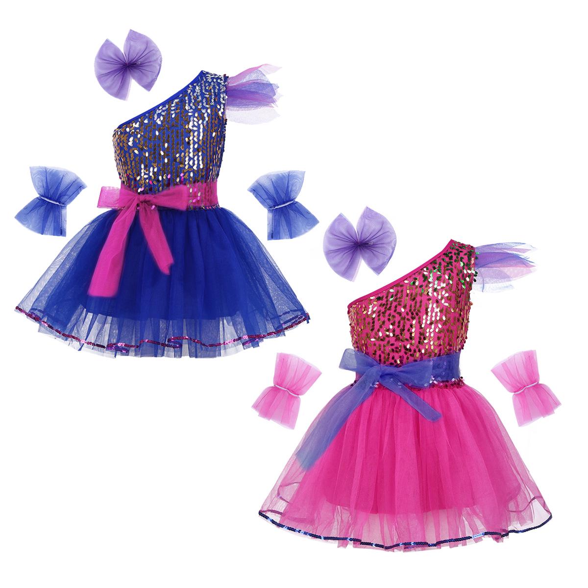 IEFiEL Kids Meisjes Pailletten Rainbow Ballet Dans Tutu Jurk Latin Jazz Performance Dancewear Kostuums 8-10 Years blauw